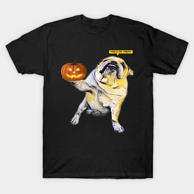 Charming English bulldog going Halloween trick or treat T-Shirt by Khala